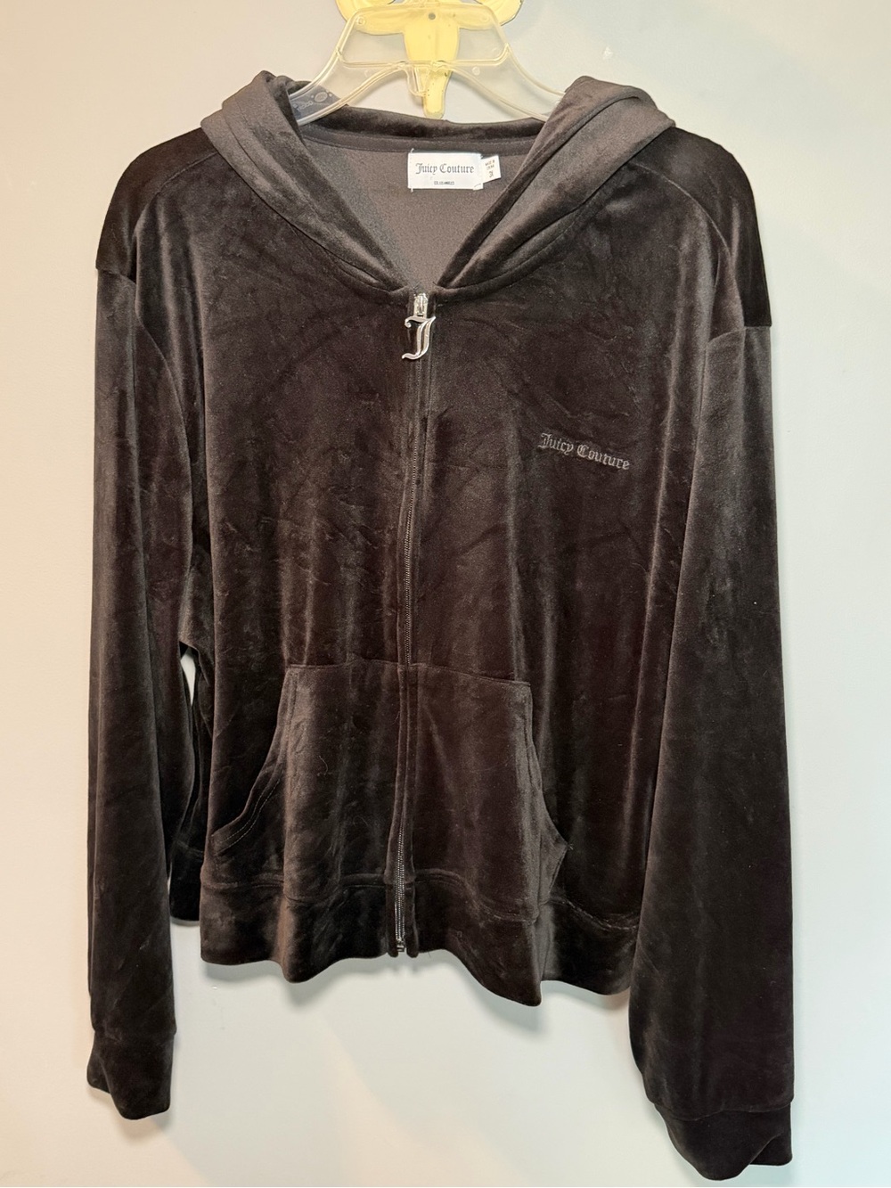 Juicy Couture Black Velour Zip Hoodie with Front Pockets